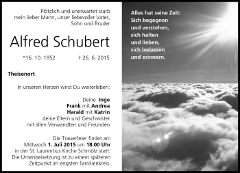 Traueranzeige von Alfred Schubert von Neue Presse Coburg