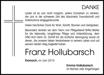 Traueranzeige von Franz Hollubarsch von Neue Presse Coburg