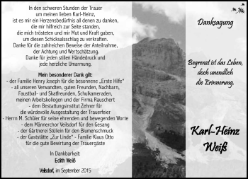 Traueranzeige von Karl-Heinz Weiß von Südthüringer Presse