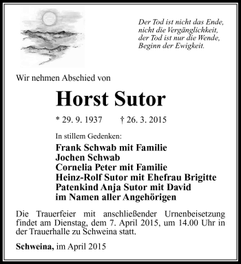 Traueranzeige von Horst Sutor von Südthüringer Presse