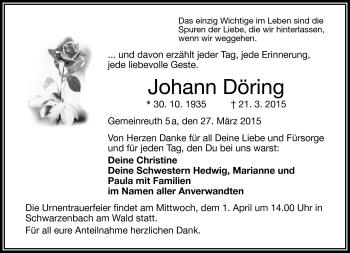 Traueranzeige von Johann Döring von Frankenpost