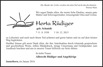 Traueranzeige von Herta Rüdiger von Südthüringer Presse