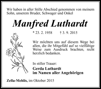 Traueranzeige von Manfred Luthardt von Südthüringer Presse