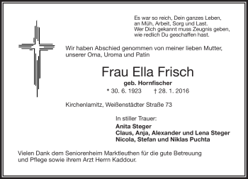 Traueranzeige von Ella Frisch von Frankenpost