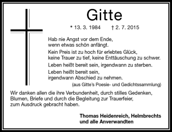 Traueranzeige von Gitte  von Frankenpost