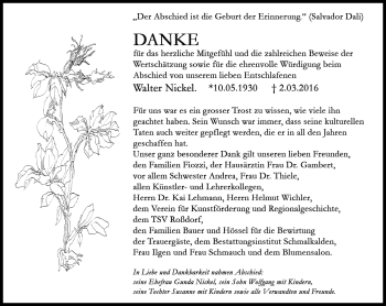 Traueranzeige von Walter Nickel von Südthüringer Presse