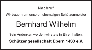 Traueranzeige von Bernhard Wilhelm von Neue Presse Coburg