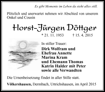 Traueranzeige von Horst-Jürgen Döttger von Südthüringer Presse