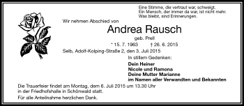 Traueranzeige von Andrea Rausch von Frankenpost