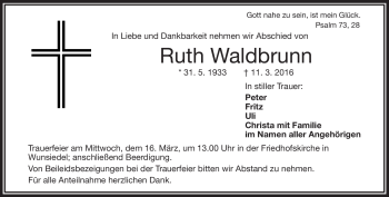 Traueranzeige von Ruth Waldbrunn von Frankenpost