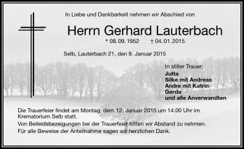 Traueranzeige von Gerhard Lauterbach von Frankenpost