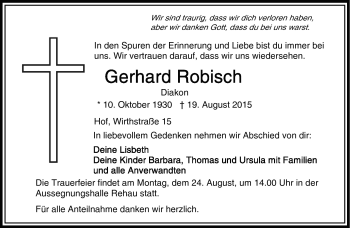 Traueranzeige von Gerhard Robisch von Frankenpost