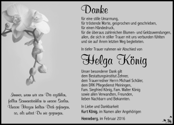 Traueranzeige von Helga König von Südthüringer Presse