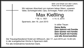 Traueranzeige von Max Kießling von Frankenpost