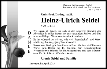 Traueranzeige von Heinz-Ulrich Seidel von Südthüringer Presse