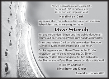 Traueranzeige von Uwe Storch von Südthüringer Presse