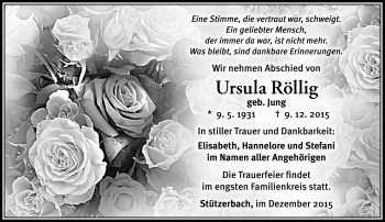 Traueranzeige von Ursula Röllig von Südthüringer Presse