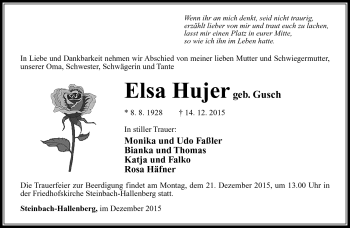 Traueranzeige von Elsa Hujer von Südthüringer Presse
