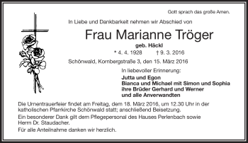 Traueranzeige von Marianne Tröger von Frankenpost