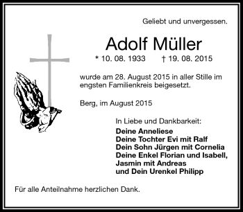 Traueranzeige von Adolf Müller von Frankenpost