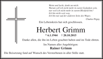 Traueranzeige von Herbert Grimm von Südthüringer Presse