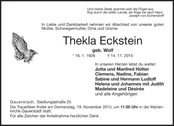 Traueranzeige von Thekla Eckstein von Neue Presse Coburg