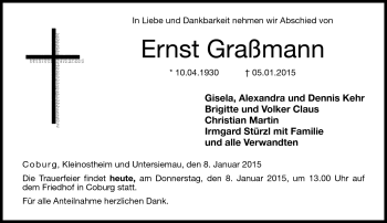 Traueranzeige von Ernst Graßmann von Neue Presse Coburg