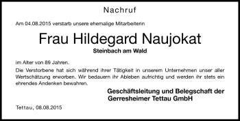 Traueranzeige von Hildegard Naujokat von Neue Presse Coburg