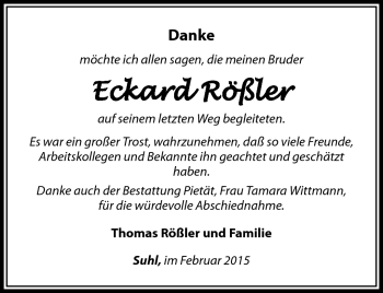 Traueranzeige von Eckard Rößler von Südthüringer Presse