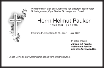 Traueranzeige von Helmut Pauker von Frankenpost