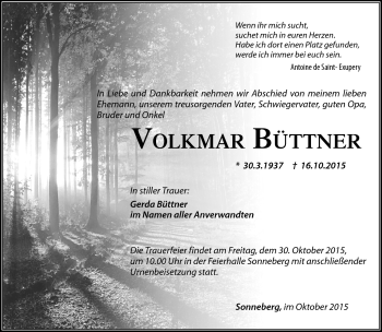 Traueranzeige von Volkmar Büttner von Südthüringer Presse