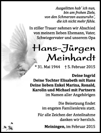 Traueranzeige von Hans-Jürgen Meinhardt von Südthüringer Presse