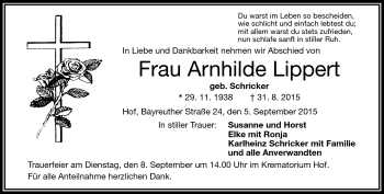 Traueranzeige von Arnhilde Lippert von Frankenpost
