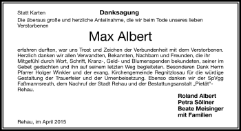 Traueranzeige von Max Albert von Frankenpost