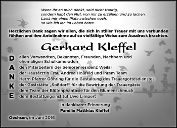 Traueranzeige von Gerhard Kleffel von Südthüringer Presse
