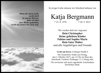 Traueranzeige von Katja Bergmann von Neue Presse Coburg