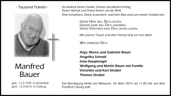 Traueranzeige von Manfred Bauer von Neue Presse Coburg