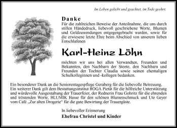 Traueranzeige von Karl-Heinz Löhn von Südthüringer Presse