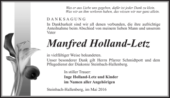 Traueranzeige von Manfred Holland-Letz von Südthüringer Presse
