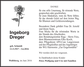 Traueranzeige von Ingeborg Dreger von Südthüringer Presse
