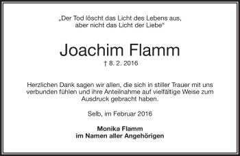 Traueranzeige von Joachim Flamm von Frankenpost