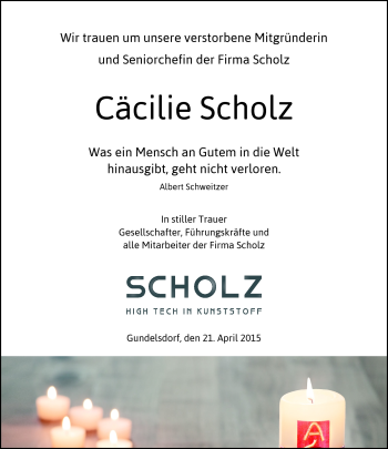 Traueranzeige von Cäcilie Scholz von Neue Presse Coburg