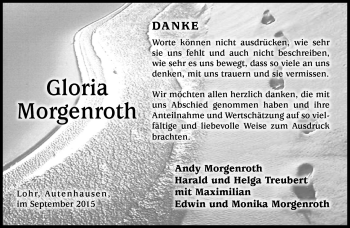 Traueranzeige von Gloria Morgenroth von Neue Presse Coburg