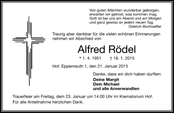 Traueranzeige von Alfred Rödel von Frankenpost