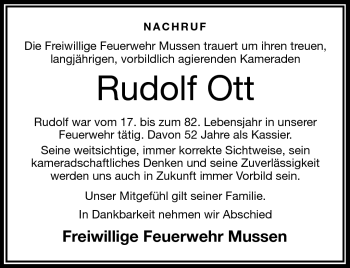 Traueranzeige von Rudolf Ott von Frankenpost