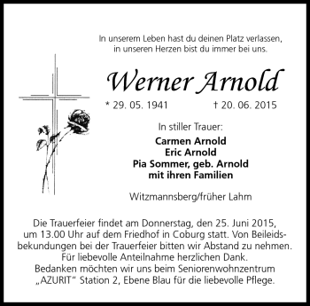 Traueranzeige von Werner Arnold von Neue Presse Coburg