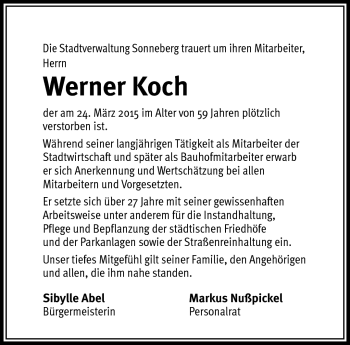 Traueranzeige von WErner Koch von Südthüringer Presse