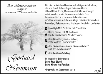 Traueranzeige von Gerhard Neumann von Südthüringer Presse