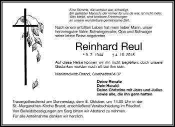 Traueranzeige von Reinhard Reul von Frankenpost