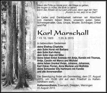 Traueranzeige von karl Marschall von Südthüringer Presse